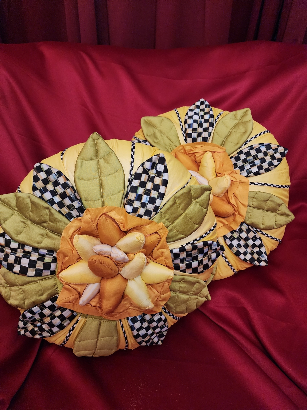 Mackenzie Childs Sunflower Throw Pillows - Yellow & Olive Home Accents